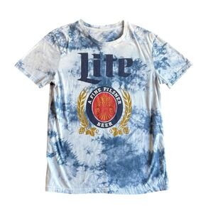 Miller Lite Tie Dye T Shirt Mens Blue White Graphic Beer Tee